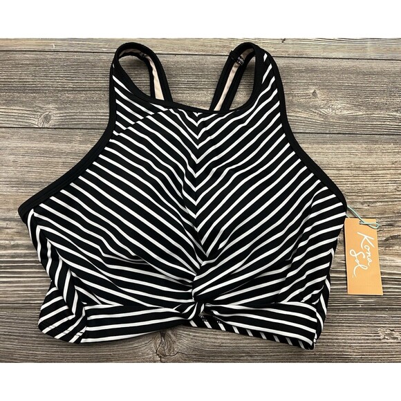 Kona Sol Tank Swimsuit Tankini Twist Front Padded Black/White Stripe Size SMALL - Picture 1 of 10